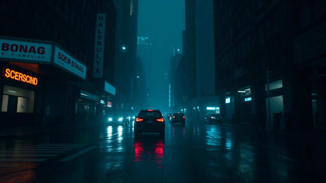Dark rainy in-game city scene used to illustrate a stuttering gaming session